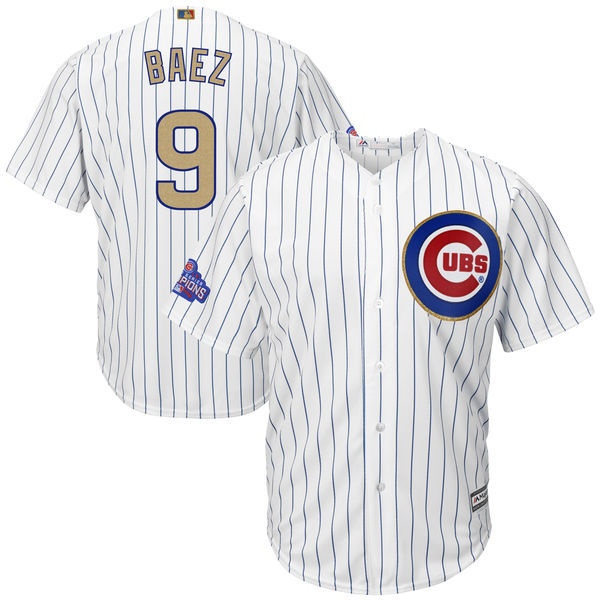 2017 MLB Chicago Cubs #9 Baez CUBS White Gold Program Game Jersey